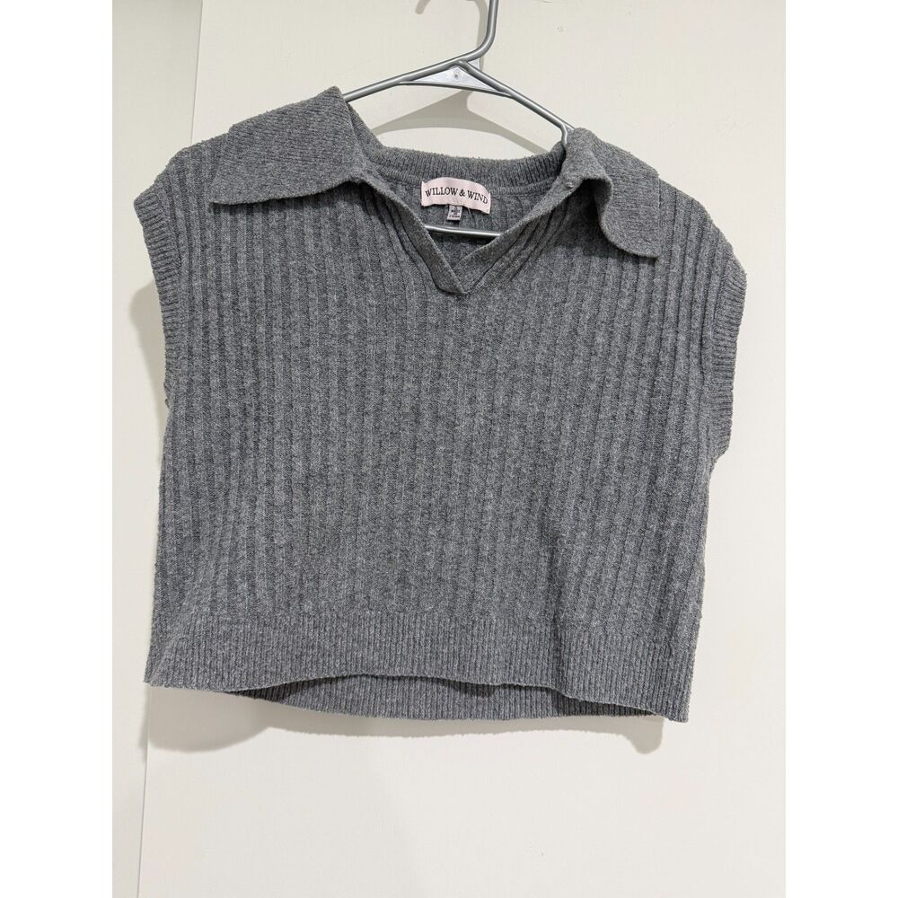 Willow & Wind Grey Ribbed Collared Sweater Vest Sleeveless Crop Top Size S